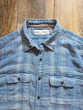 The Normal Brand - Double Cloth Indigo Check Button Up - L - Indigo Washed Blue
